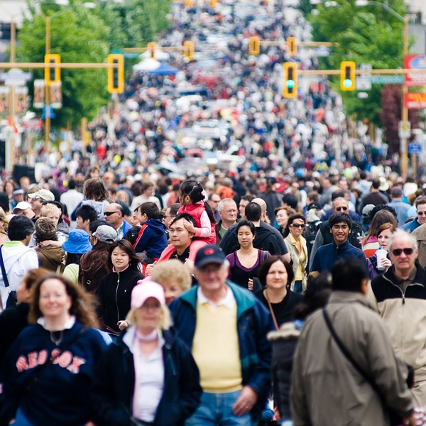 crowd of people on urban street